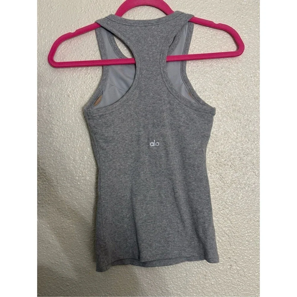 ALO Yoga Light Grey Ribbed Aspire Full Length Tank Top Racerback Tank size XS